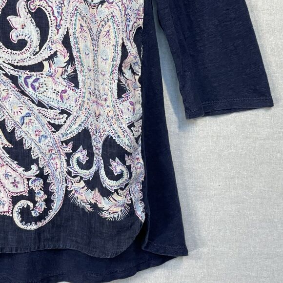 Chico's Shirt Women 1 (US M/8) Blue‎ Multicolor Print 3/4 Sleeve Linen C14 - Picture 6 of 12